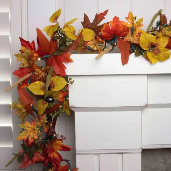 9ft. LED Lit Fall Harvest Leaf Artificial Garland {5}