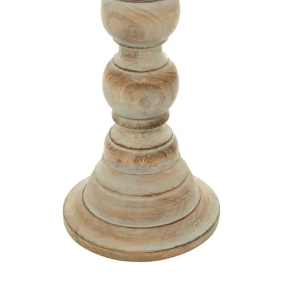 Light Brown Mango Wood Traditional Candle Holder Set, 3ct. {3}