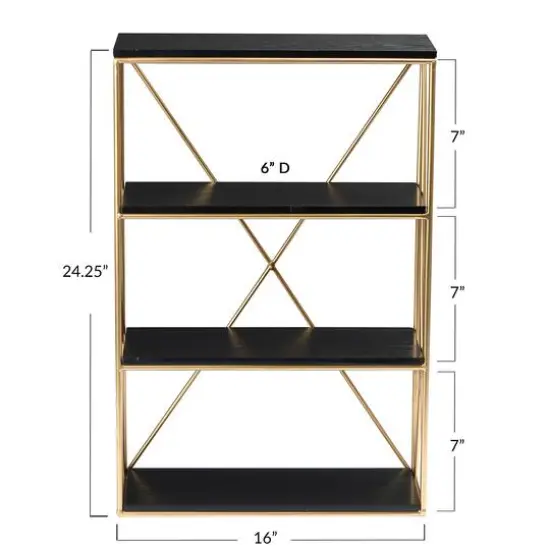 Hello Honey&reg; 24" Wood & Gold Rectangle Wall Shelf Black/Gold {8}