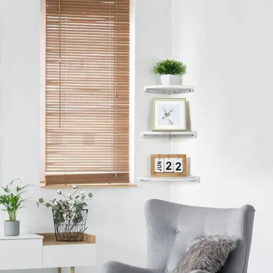 Gray White Floating Corner Wall Shelf Set {7}