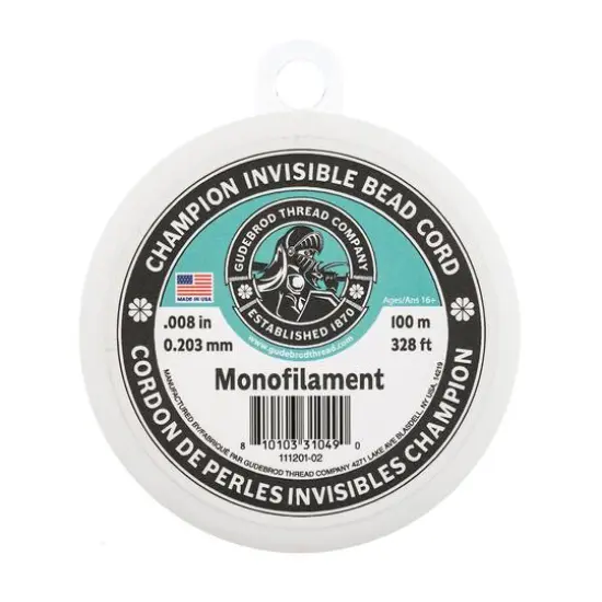 Gudebrod 0.008" x 328ft. Monofilament Champion Invisible Bead Cord {1}