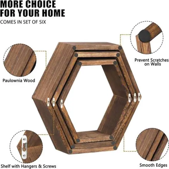 Brown Hexagon Floating Shelves Set {8}