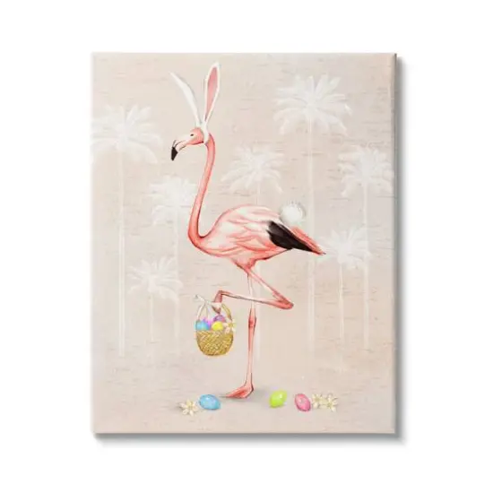 Stupell Industries Easter Flamingo Pink Bird Egg Hunt Basket Canvas Wall Art {1}