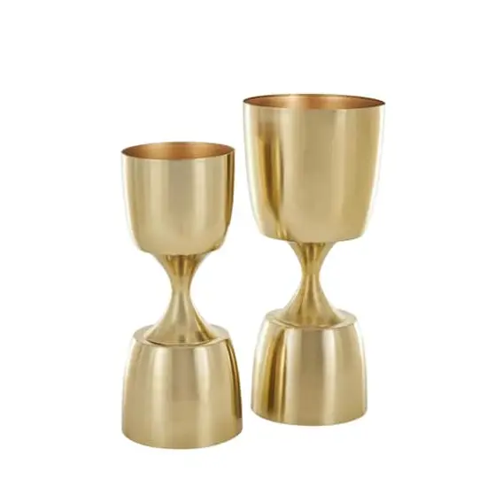 Gold Hourglass Shaped Metal Planter Set with Elevated Base {5}