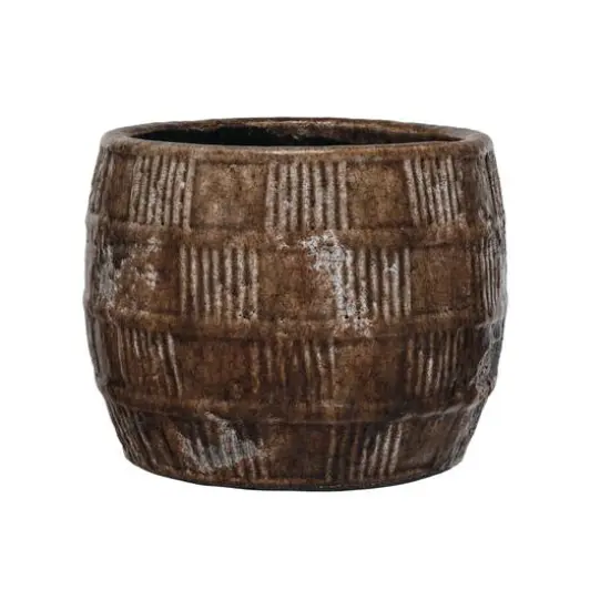 Hello Honey® 9.5" Brown Embossed Crackle Terra Cotta Planter {3}