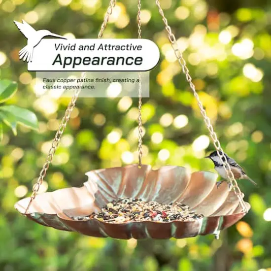 Glitzhome® 19.5" Multi-Functional Faux Copper Patina Finish Bird Feeder {5}