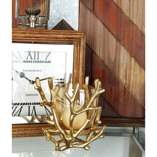 Gold Aluminum Coastal Candle Holder, 6" x 5" x 5" {7}