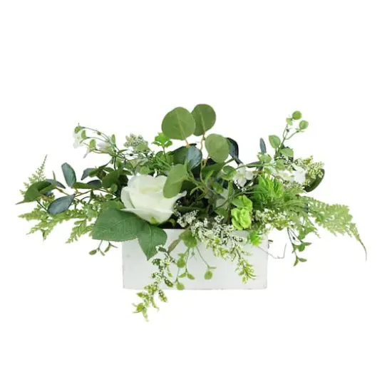 26" Succulent & Foliage Arrangement in Wooden Planter {4}