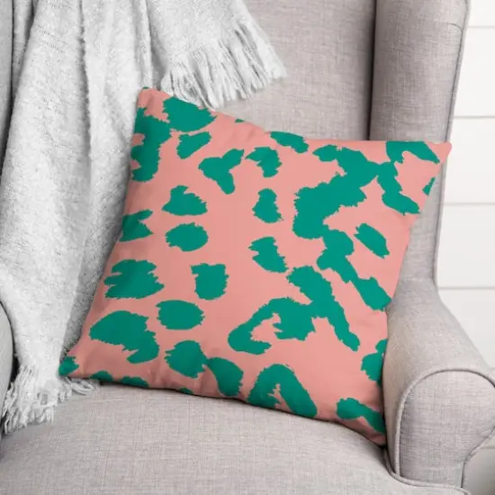 18" x 18" Leopard Print Indoor/Outdoor Throw Pillow Pink/Green {4}