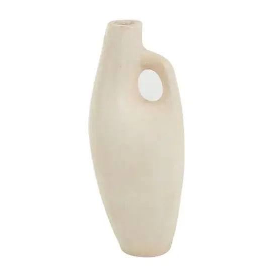 15" Beige Paper Mache Abstract Curved Vase with Handle {5}