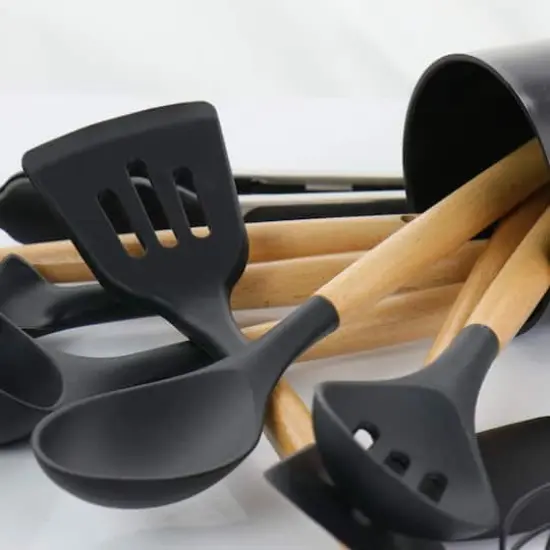 MegaChef Black Silicone & Wood Cooking Utensils Set, 12ct. {5}