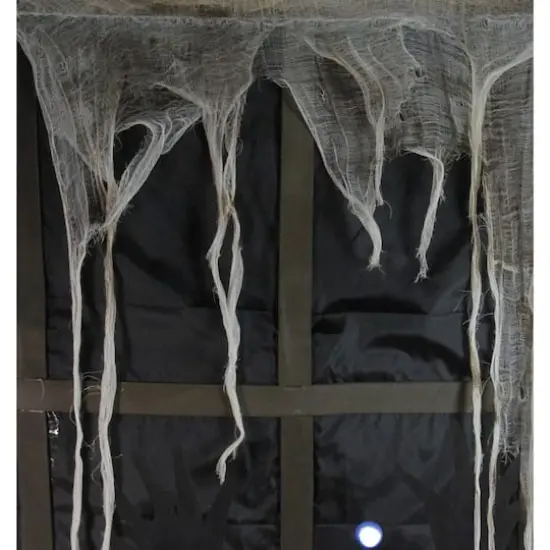 41" Pre-Lit Black & Gray Ghostly Window with Tattered Curtain Halloween Decoration {3}