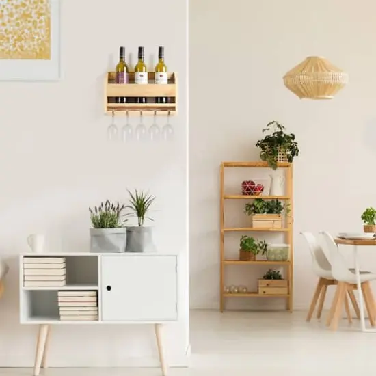 NEX&trade; Wall-Mounted Wine Rack with 5 Long Stem Glass Holder Natural {7}