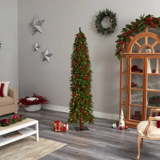 7ft. Pre-Lit Victoria Fir Artificial Christmas Tree, Multi-Color LED Lights {10}