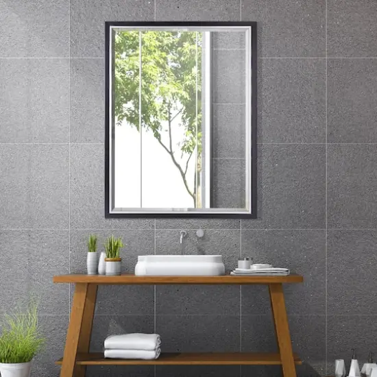 Brushed Black/Chrome Metal Framed Beveled Edge Wall Mirror - 30" x 40" {3}