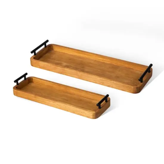 Glitzhome&reg; Rectangle Acacia Wood Trays Set {1}