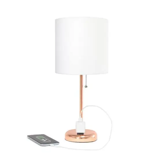 Creekwood Home Oslo 19.5" Power Outlet Table Lamp Rose Gold/White Shade {7}