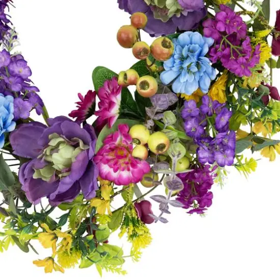 24" Multicolor Floral, Eucalyptus & Olive Spring Wreath {6}