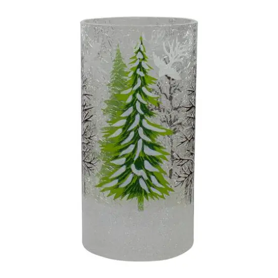 8" Hand Painted Christmas Pine Trees Flameless Glass Candle Holder {1}