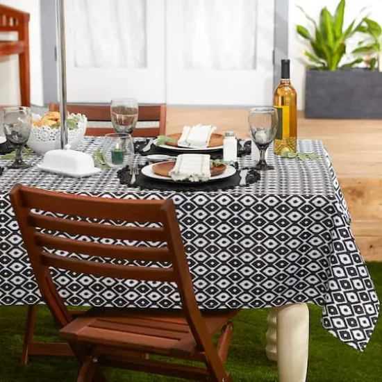 Black Ikat Outdoor Tablecloth 60" Round {3}