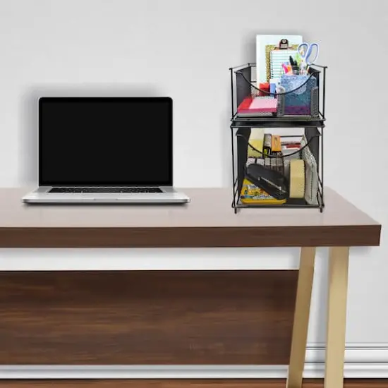 Sorbus 2-Tier Sliding Mesh Basket Drawer Black {3}