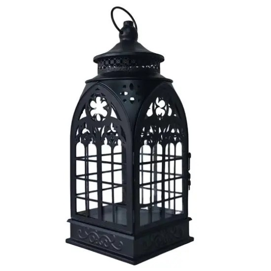 15.25" Black Cathedral Metal & Glass Lantern by Ashland&reg; {3}