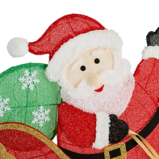 Glitzhome&reg; 90.5"L Lighted Christmas 2D Fabric Dog with Santa Sleigh Outdoor Decor {8}