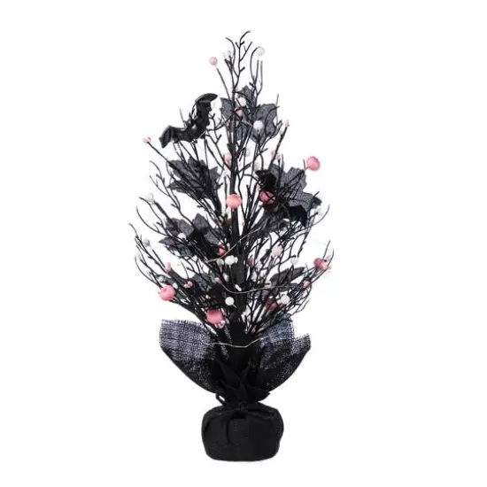 Glitzhome&reg; 20"H Lighted Black and Pink Halloween Berries Table Tree {7}