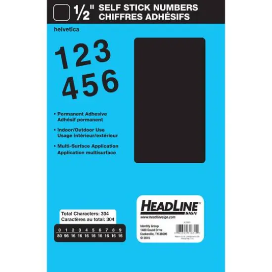 Headline Sign&reg; Black Helvetica Numbers Vinyl Stickers, 1/2'' {1}
