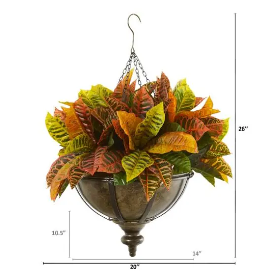 2.16ft. Garden Croton in Hanging Metal Bowl {3}