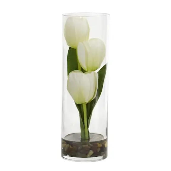 10" Tulips Artificial Arrangement in Cylinder Vase {1}