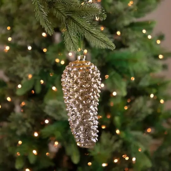 7.5" Gold Pinecone Glass Christmas Ornament {3}