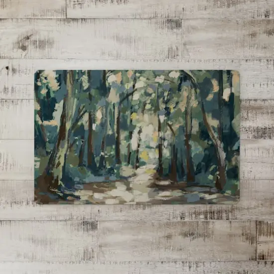 18" x 27" Blue & Green Abstract Forest Landscape Floor Mat {3}