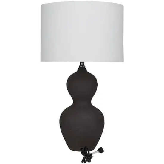 CosmoLiving by Cosmopolitan Black Ceramic Gourd Style Base Table Lamp with Drum Shade 15" x 15" x 26" {5}