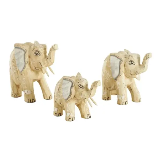 Light Brown Wood Elephant Handmade Sculpture Set, 3ct. {3}