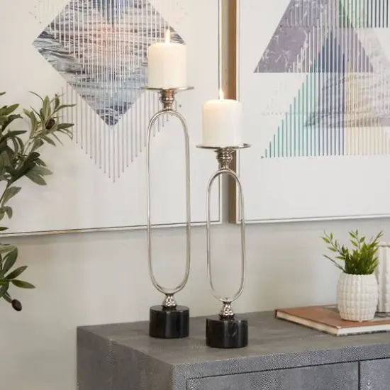Silver Aluminum Modern Candle Holder Set, 15'' & 19'' {8}