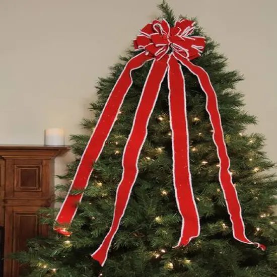 48" Red & White Fringe 16 Loop Commercial Christmas Bow {4}