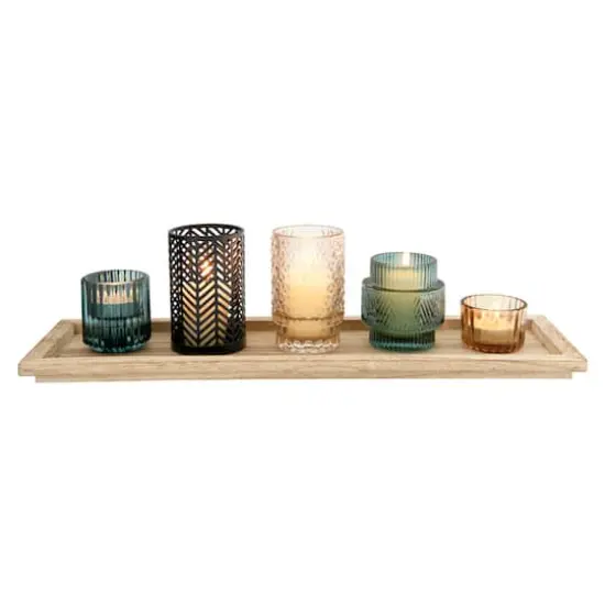 Hello Honey® Embossed Glass & Metal Tealight & Votive Holders On Rectangle Wood Tray Set, 6ct. {4}