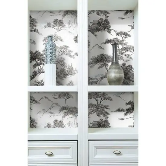 RoomMates Oriental Toile Peel & Stick Wallpaper Black and White {4}
