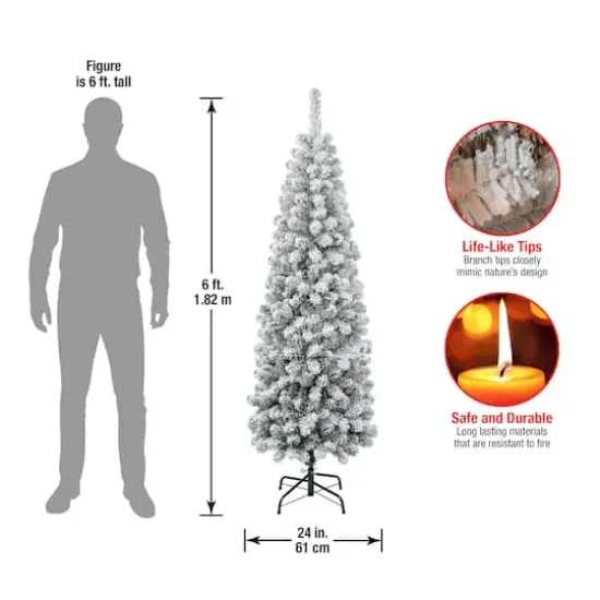 6ft. Unlit Acacia Pencil Slim Flocked Artificial Christmas Tree {5}