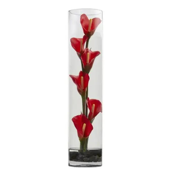 18" Mini Calla Red Lily Arrangement in Cylinder Glass Vase {1}