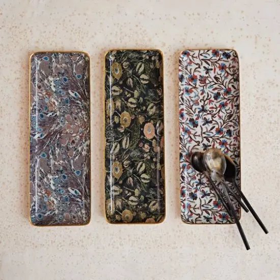 Hello Honey&reg; 13" Abstract Print & Earthy Foliage Metal Tray, 3ct. {3}