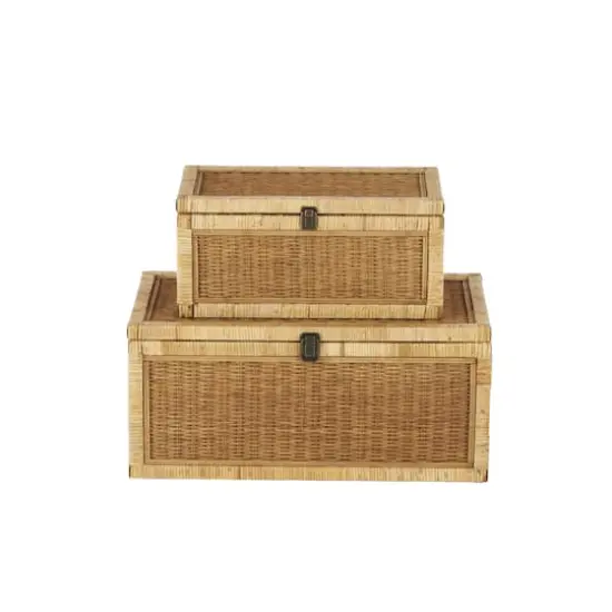 Brown Rattan Storage Box Set with Wrapped Light Brown Edges {4}