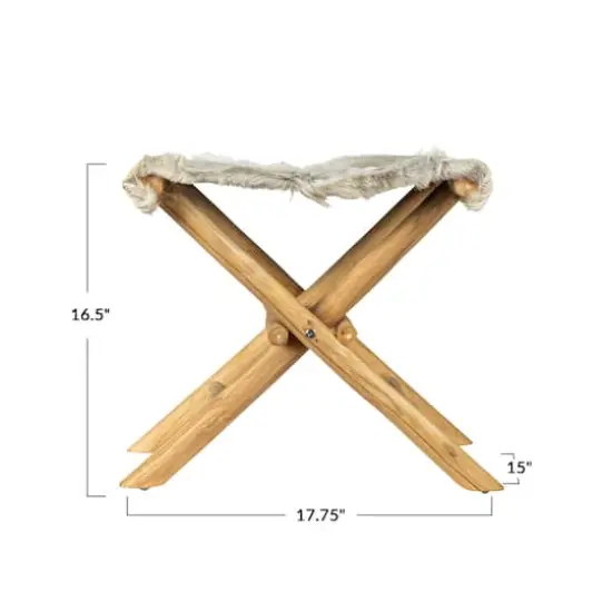 Hello Honey&reg; Natural Teakwood and Goat Fur Folding Stool {12}