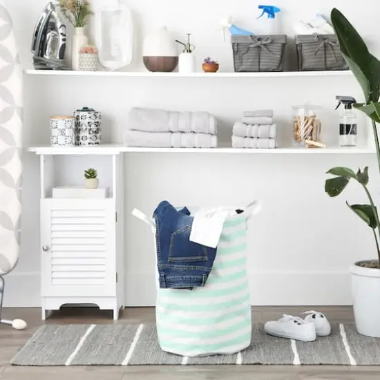 DII&reg; Round Stripes PE-Coated Cotton Polyester Laundry Hamper Aqua {4}