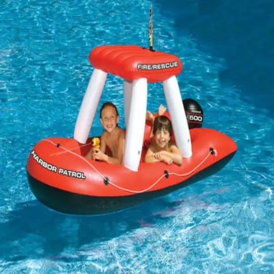 Swim Central 5ft. Inflatable Red & White Fire Boat Ride-On Water Squirter Swimming Pool Toy {3}