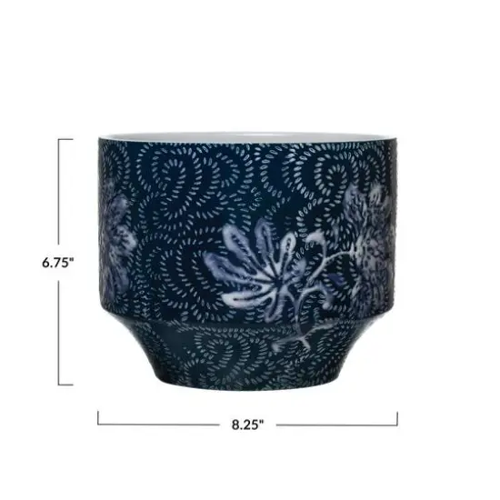 Hello Honey&reg; 7" Blue & White Floral Stoneware Planter {7}