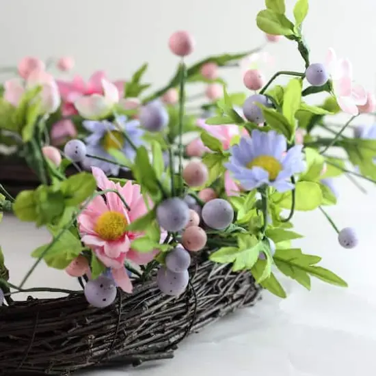 15" Green, Pink, and Purple Artificial Spring Floral Twig Wreath {3}
