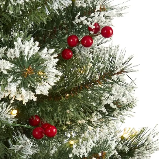 3ft. Pre-Lit Frosted Swiss Pine & Berries Artificial Christmas Tree with Clear LED Lights {4}