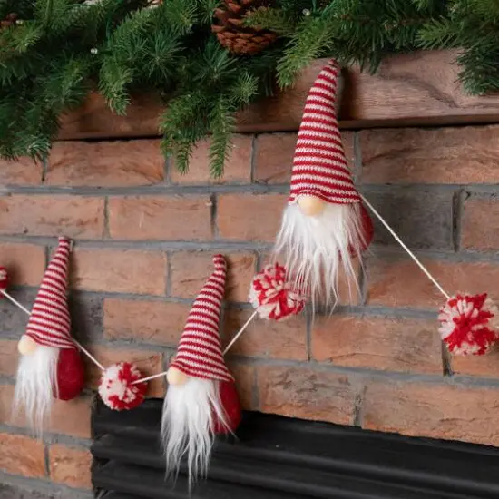 Glitzhome&reg; 6ft. Red & White Fabric Christmas Gnome Garland Set {5}